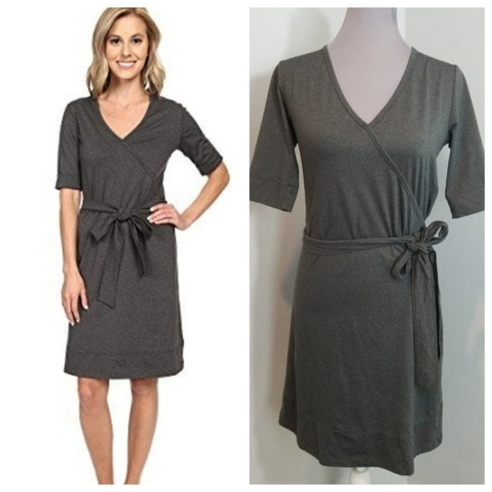 LOLE gray wrap dress with belt Small